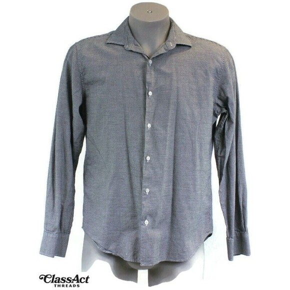 BONOBOS Shirt Long Sleeve Button Up Gray Houndstooth Slim Fit Sz L - Picture 1 of 7